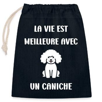 Humour chien petit caniche - Sac cadeau en coton avec cordon (25 x 30 cm) - bleu marine - Devant