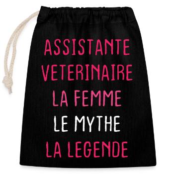 Assistante Veterinaire - Sac cadeau en coton avec cordon (25 x 30 cm) - noir - Devant