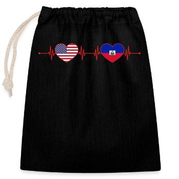 USA Haiti Heartbeat American Haitian - Closable cotton gift bag (25x30cm) - black - Front