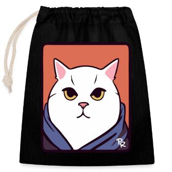 Gros chat blanc gras - Sac cadeau en coton avec cordon (25 x 30 cm) - noir - Devant