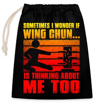 Parfois, je me demande si le Wing Chun pense à - Sac cadeau en coton avec cordon (25 x 30 cm) - noir - Devant