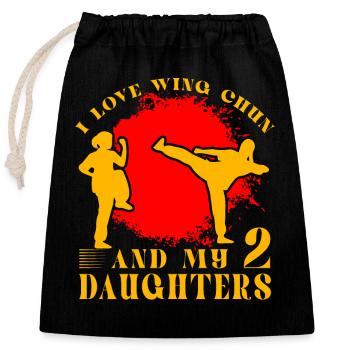 J’adore le Wing chun et mes 2 filles - Sac cadeau en coton avec cordon (25 x 30 cm) - noir - Devant
