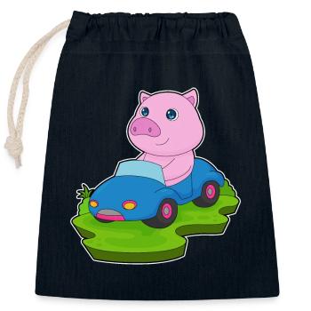 Schwein Auto - Verschließbarer Geschenkbeutel aus Baumwolle (25x30cm) - Navy - Vorne