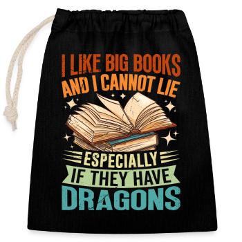 Dragon Book Saying - I Like Big Books - Closable cotton gift bag (25x30cm) - black - Front