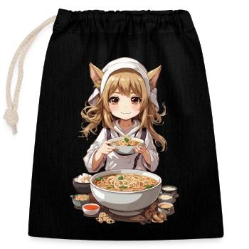 Kemonomimi Girl Ramen Anime Manga Amateur - Sac cadeau en coton avec cordon (25 x 30 cm) - noir - Devant