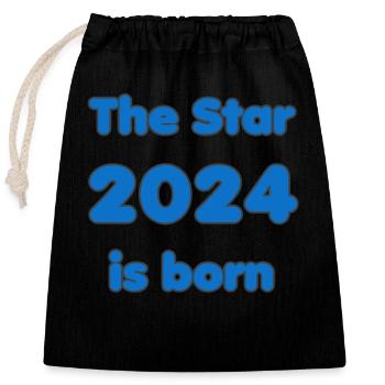 Naissance 2024 - Cadeau - L’étoile 2024 est née - Sac cadeau en coton avec cordon (25 x 30 cm) - noir - Devant