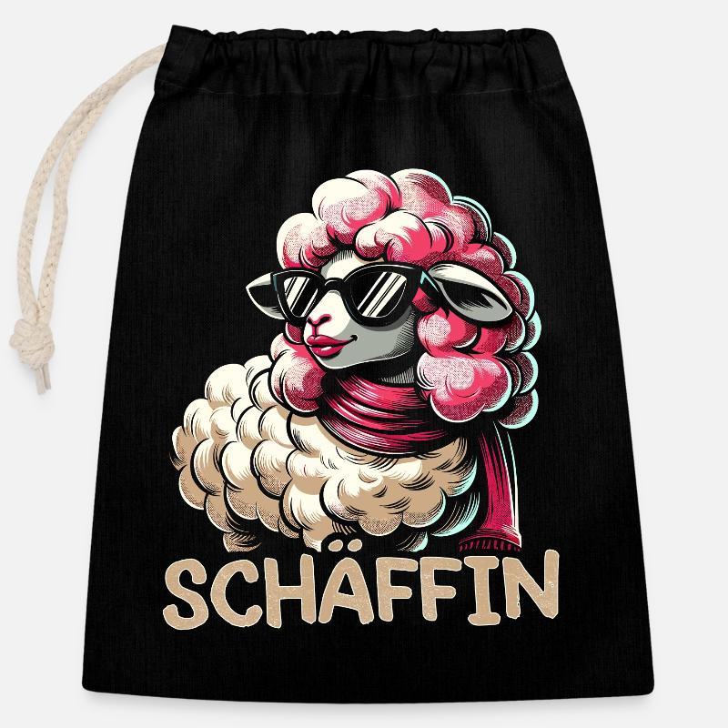 Chef Chefin Schaf Geschenk Schäfin Spruch - Verschließbarer Geschenkbeutel aus Baumwolle (25x30cm) - Schwarz
