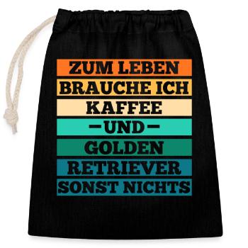 Kaffee Hund Golden Retriever - Verschließbarer Geschenkbeutel aus Baumwolle (25x30cm) - Schwarz - Vorne
