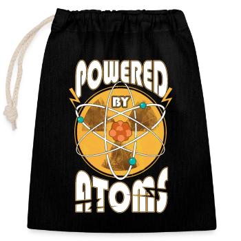 Powered by Atoms Funny Sayings Physics Gift - Closable cotton gift bag (25x30cm) - black - Front