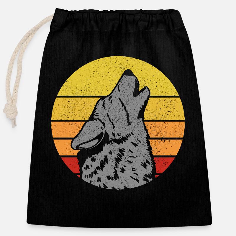 Wolf Gift Vintage - Closable cotton gift bag (25x30cm) - black