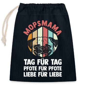 Hundemama Mopsmama Frauchen Hund Mops - Verschließbarer Geschenkbeutel aus Baumwolle (25x30cm) - Navy - Vorne