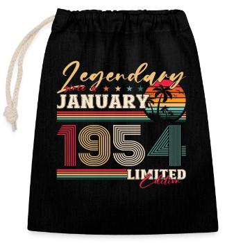70e anniversaire Légendaire depuis janvier Né en 1954 - Sac cadeau en coton avec cordon (25 x 30 cm) - noir - Devant