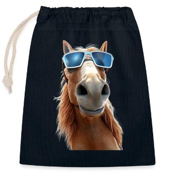 Cheval, Fille De Cheval, Cavalier, Poney, Écurie, Chevaux - Sac cadeau en coton avec cordon (25 x 30 cm) - bleu marine - Devant