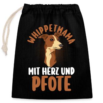 Hund Whippet - Verschließbarer Geschenkbeutel aus Baumwolle (25x30cm) - Schwarz - Vorne