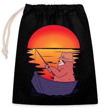 Paresseux, Pêcheur, Bateau, Pêche, Coucher De Soleil, Ahoy - Sac cadeau en coton avec cordon (25 x 30 cm) - noir - Devant