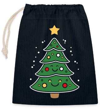 Petit sapin de noel - Sac cadeau en coton avec cordon (25 x 30 cm) - bleu marine - Devant