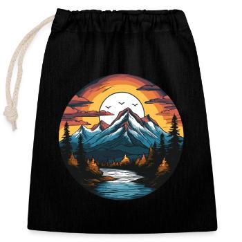 Mountains, Landscape, Nature, Circle - Closable cotton gift bag (25x30cm) - black - Front