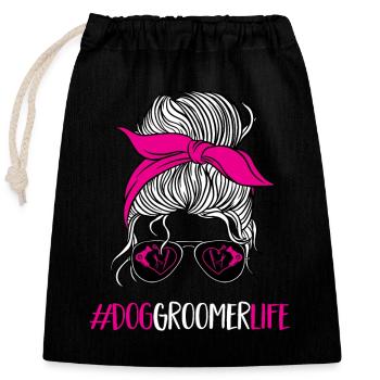 Salon de coiffure pour chiens - Sac cadeau en coton avec cordon (25 x 30 cm) - noir - Devant