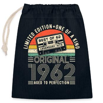 Vintage 1962 Anniversary - Closable cotton gift bag (25x30cm) - navy - Front