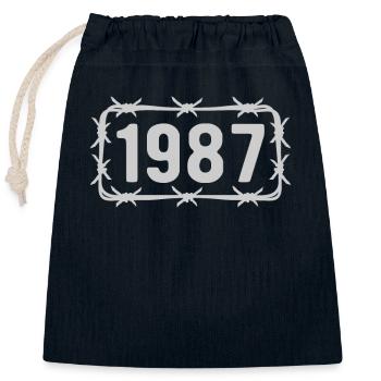 Geburtstag Jahrgang 1987 Stacheldraht - Verschließbarer Geschenkbeutel aus Baumwolle (25x30cm) - Navy - Vorne
