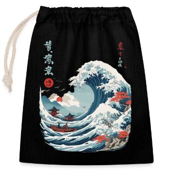 Japanische Kanagawa Welle Vintage Ukiyo-E - Verschließbarer Geschenkbeutel aus Baumwolle (25x30cm) - Schwarz - Vorne