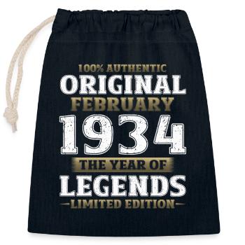 90th Birthday Original February Vintage 1934 - Closable cotton gift bag (25x30cm) - navy - Front