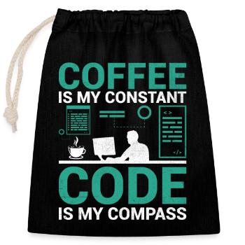 Coffee Coding Programmer Coder Developer Nerd Coff - Closable cotton gift bag (25x30cm) - black - Front