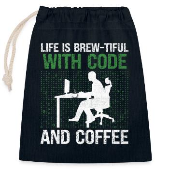 Café Codage Programmeur Codeur Développeur Nerd Coff - Sac cadeau en coton avec cordon (25 x 30 cm) - bleu marine - Devant