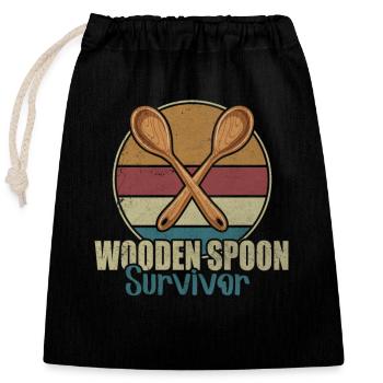 Kindererziehung Löffel - Wooden Spoon Survivor - Verschließbarer Geschenkbeutel aus Baumwolle (25x30cm) - Schwarz - Vorne