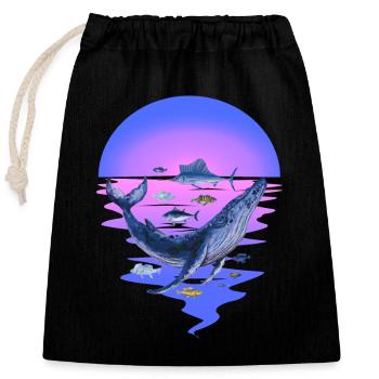 Meerestiere Meeressäuger Fische Fisch Ozean Flosse - Verschließbarer Geschenkbeutel aus Baumwolle (25x30cm) - Schwarz - Vorne