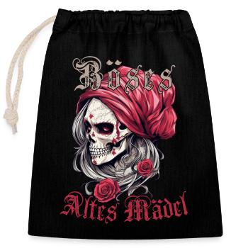 Bad Old Girl Roses crâne crâne squelette - Sac cadeau en coton avec cordon (25 x 30 cm) - noir - Devant
