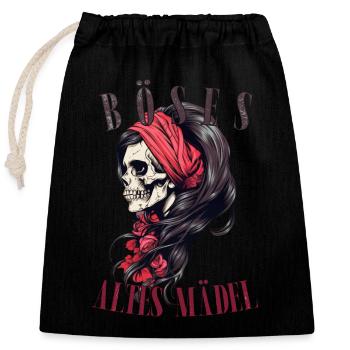 Bad Old Girl Biker Roses tête de mort Bandana - Sac cadeau en coton avec cordon (25 x 30 cm) - noir - Devant