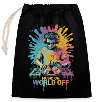 DJ Music On World Off Disc-Jockeys - Verschließbarer Geschenkbeutel aus Baumwolle (25x30cm) - Schwarz - Vorne