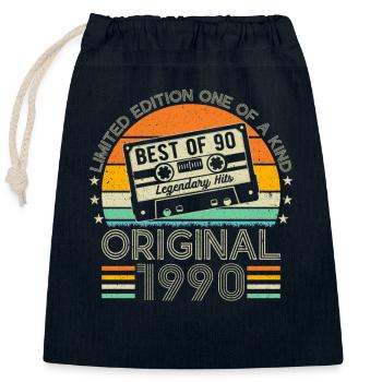 Nostalgischer Geburtstags-Jahrgang '90 - Verschließbarer Geschenkbeutel aus Baumwolle (25x30cm) - Navy - Vorne