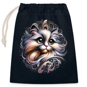 Super cute cat in comic style - Closable cotton gift bag (25x30cm) - navy - Front