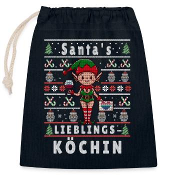 Noël moche LE CUISINIER AMATEUR PRÉFÉRÉ DU PÈRE NOËL - Sac cadeau en coton avec cordon (25 x 30 cm) - bleu marine - Devant