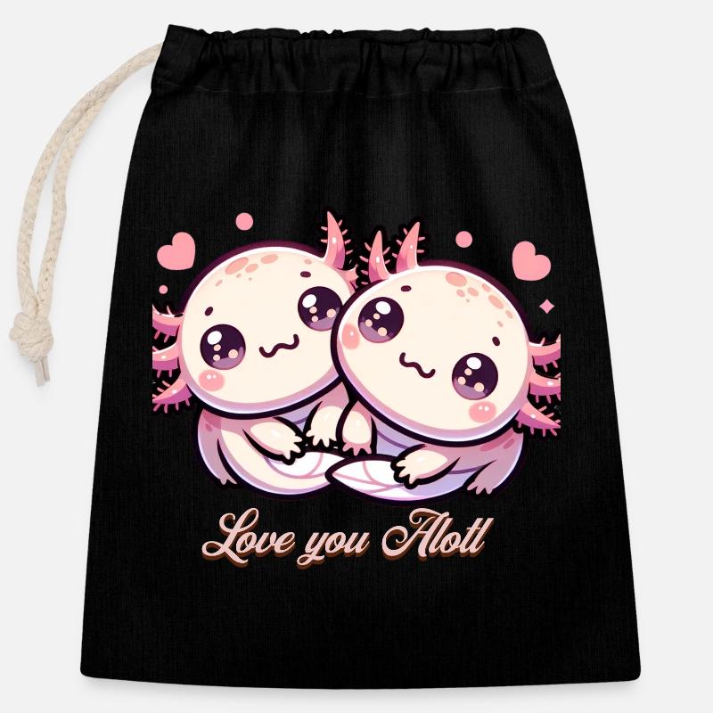 Axolotl Love Cute Two Loving Axolotl - Verschließbarer Geschenkbeutel aus Baumwolle (25x30cm) - Schwarz