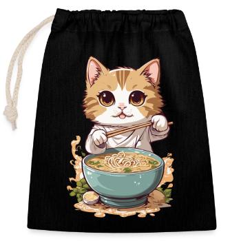 Katze Liebt Ramen Japanische Kultur Style - Verschließbarer Geschenkbeutel aus Baumwolle (25x30cm) - Schwarz - Vorne