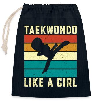 Taekwondo like a Girl - Closable cotton gift bag (25x30cm) - navy - Front