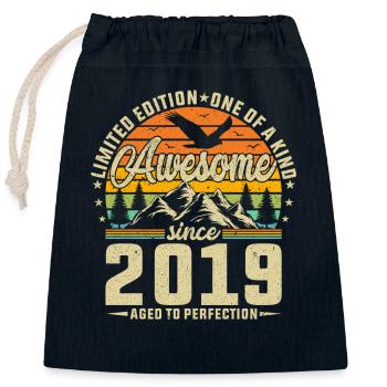 Oeuvre abstraite vintage unique 2019 - Sac cadeau en coton avec cordon (25 x 30 cm) - bleu marine - Devant