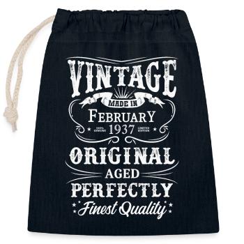 Vintage Fabriqué En 1937 Année de naissance Février 1937 - Sac cadeau en coton avec cordon (25 x 30 cm) - bleu marine - Devant
