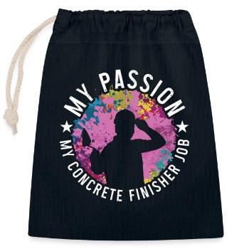 Finisseur de béton Ma passion Ma maçonnerie de béton - Sac cadeau en coton avec cordon (25 x 30 cm) - bleu marine - Devant