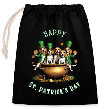 St. Patrick's Day Beagle I Irish Celebration - Verschließbarer Geschenkbeutel aus Baumwolle (25x30cm) - Schwarz - Vorne