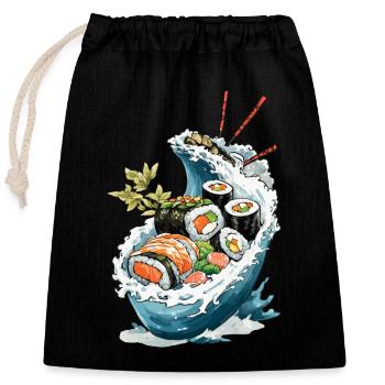 Sushi Bowl Ukiyo-E Japan Retro Aesthetic Design - Verschließbarer Geschenkbeutel aus Baumwolle (25x30cm) - Schwarz - Vorne