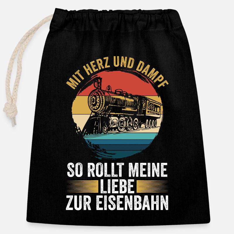 Chemin de fer miniature Train miniature Train Chemin de fer Chemin de fer Chemin de fer Train miniature Train modèle T - Sac cadeau en coton avec cordon (25 x 30 cm) - noir