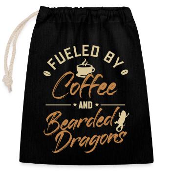 Fueled by Coffee and Bearded Dragons Pogona - Closable cotton gift bag (25x30cm) - black - Front