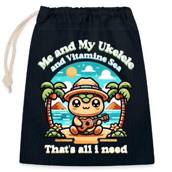 Moi et mon ukulélé - Sac cadeau en coton avec cordon (25 x 30 cm) - bleu marine - Devant