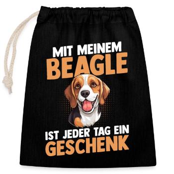 Hund Beagle - Verschließbarer Geschenkbeutel aus Baumwolle (25x30cm) - Schwarz - Vorne