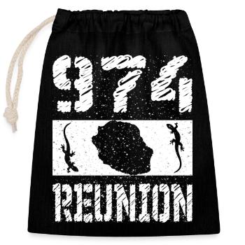 idee cadeau design carte ile de la reunion 974 - Sac cadeau en coton avec cordon (25 x 30 cm) - noir - Devant