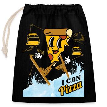 I can Pizza - Skiing Kids - Closable cotton gift bag (25x30cm) - black - Front